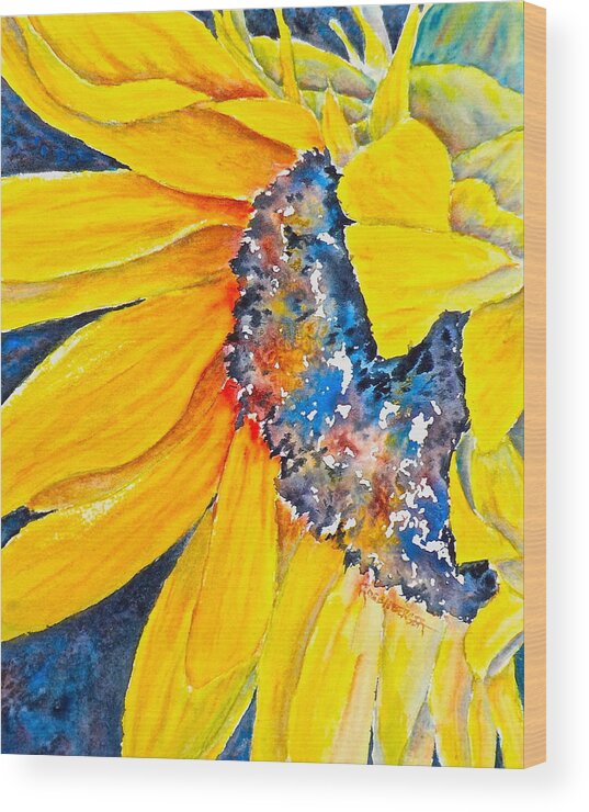 Watercolor Wood Print featuring the painting September Sunflower by Carolyn Rosenberger