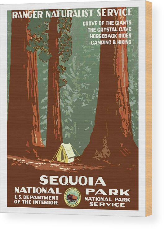 #faatoppicks Wood Print featuring the painting Sequoia, National park, vintage travel poster by Long Shot