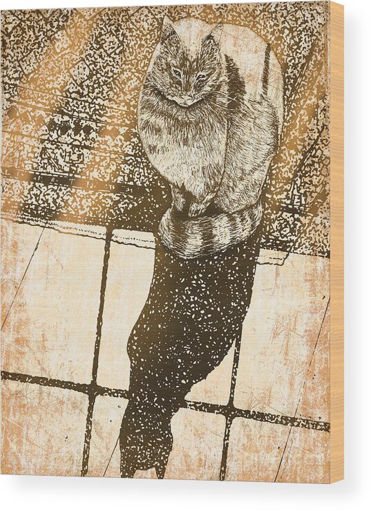 Animals Wood Print featuring the digital art Shadow Cat by Laura Brightwood