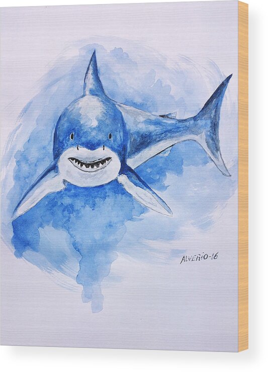 Shark Wood Print featuring the painting Shark by Edwin Alverio