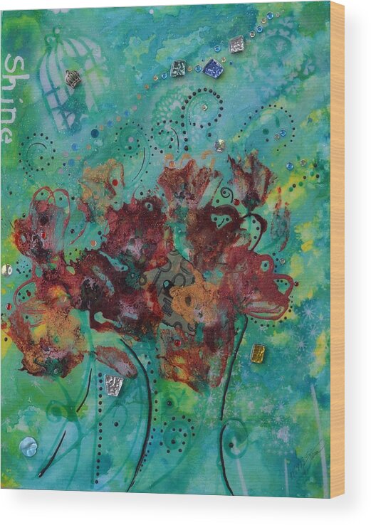 Floral Abstract Art Painting Wood Print featuring the painting Shine by MiMi Stirn