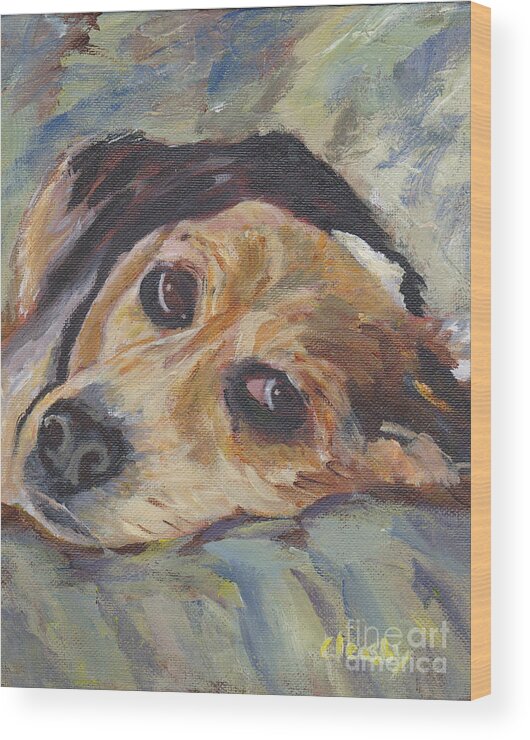 Beagle Wood Print featuring the painting simonClydemcflyMcCue by Patricia Cleasby