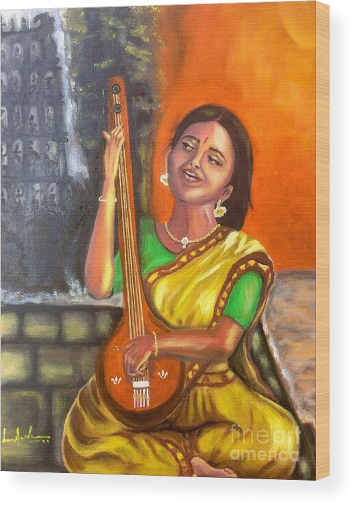 Music Wood Print featuring the painting Singing @ sunrise by Brindha Naveen