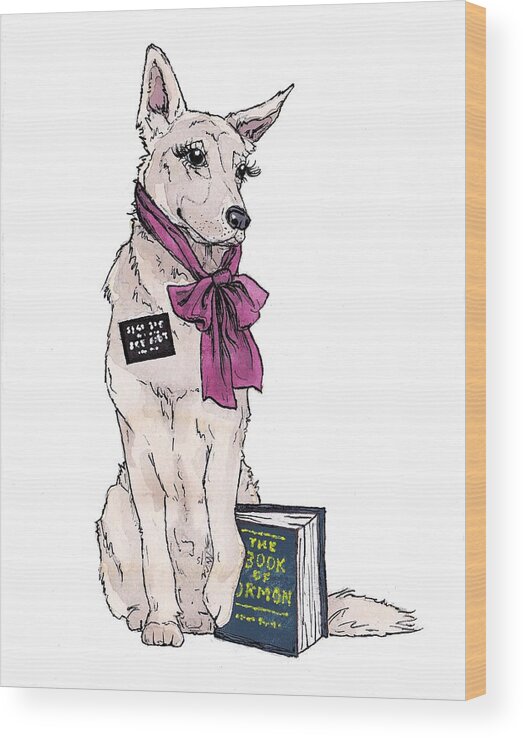 Mormon Wood Print featuring the painting Sister Missionary Dog Card by Katrina Davis