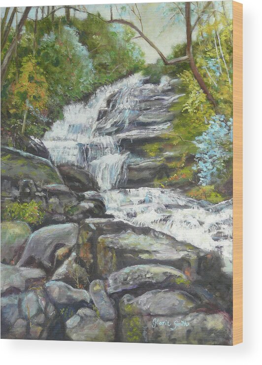 Waterfall Wood Print featuring the painting Sky Valley Waterfall by Gloria Smith