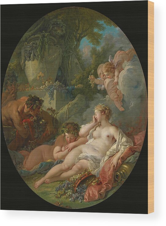 Francois Boucher Wood Print featuring the painting Sleeping Bacchantes surprised by Satyrs by Francois Boucher