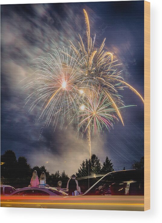 Fireworks Wood Print featuring the photograph Small Town Fireworks Show by Alan Raasch