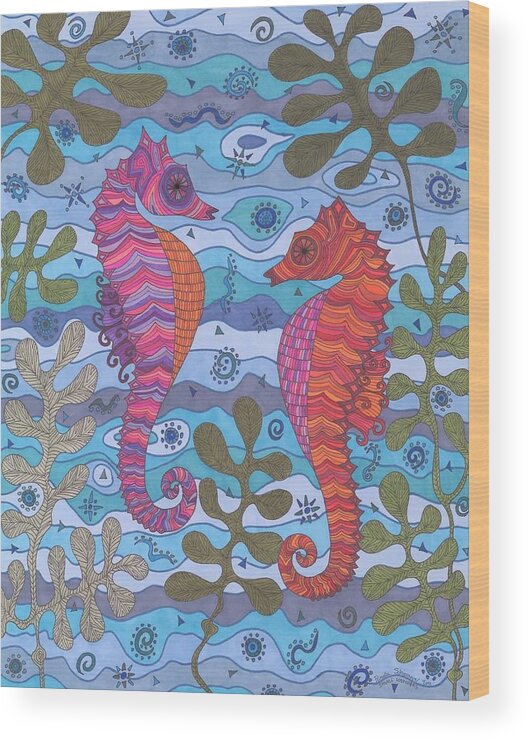 Sea Horses Wood Print featuring the drawing Small Wonders by Pamela Schiermeyer