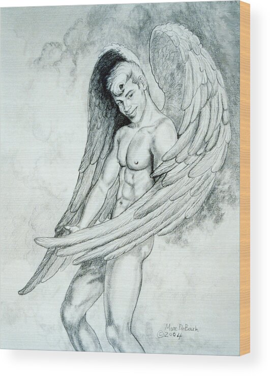 Angel Wood Print featuring the painting Smiling Angel by Marc DeBauch