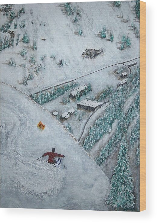 Ski Wood Print featuring the painting Snowbird Steeps by Michael Cuozzo
