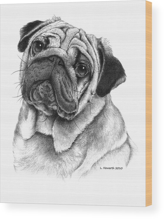 Pug Dog Wood Print featuring the drawing Snuggly Puggly by Louise Howarth