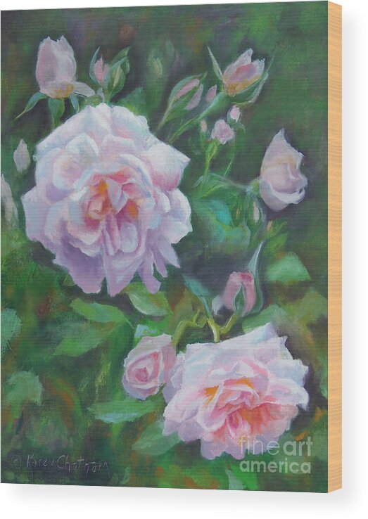 Soft Pink Rose Painting Wood Print featuring the painting Summer Love by Karen Kennedy Chatham