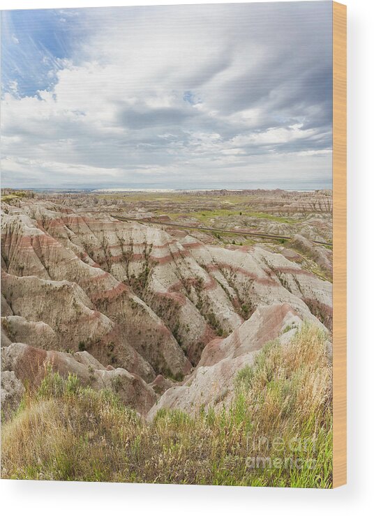 Badlands Wood Print featuring the photograph Solitary Road by Karen Jorstad