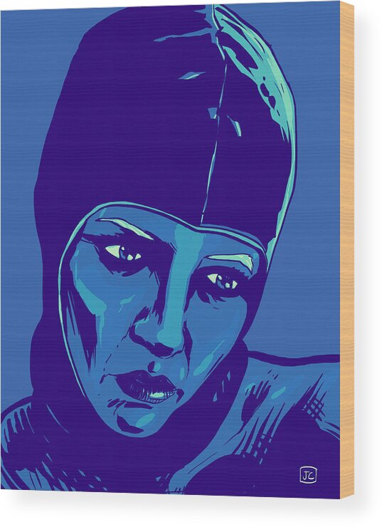 Portrait Wood Print featuring the drawing Spaceman in Blue by Giuseppe Cristiano