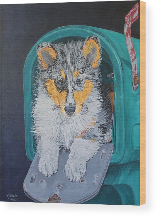 Blue Merle Collie Wood Print featuring the painting Special Delivery by Wendy Shoults