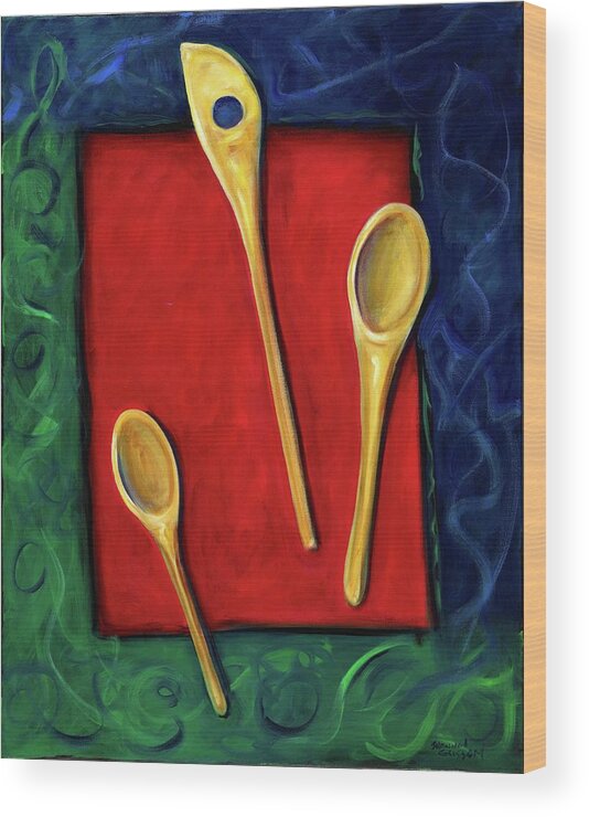 Wooden Spoons Wood Print featuring the painting Spoons by Shannon Grissom
