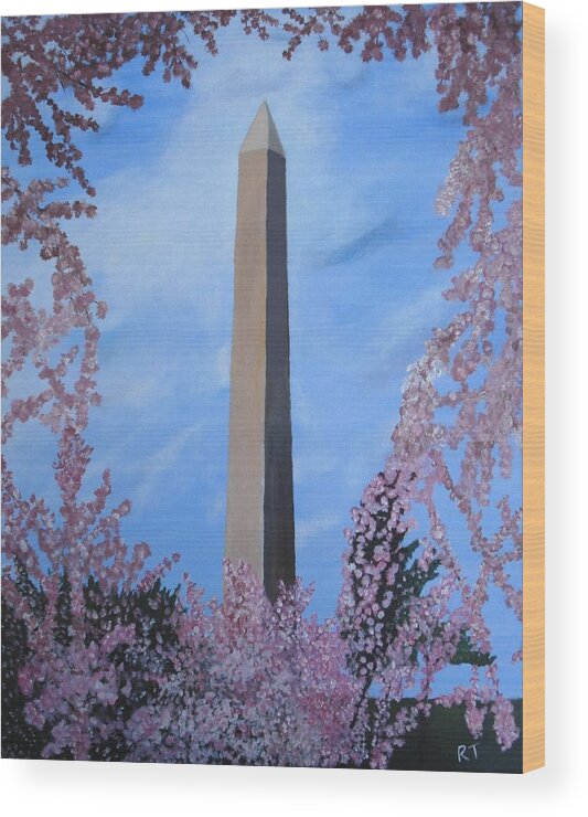 Washington Monument Wood Print featuring the painting Springtime in DC by Rita Tortorelli