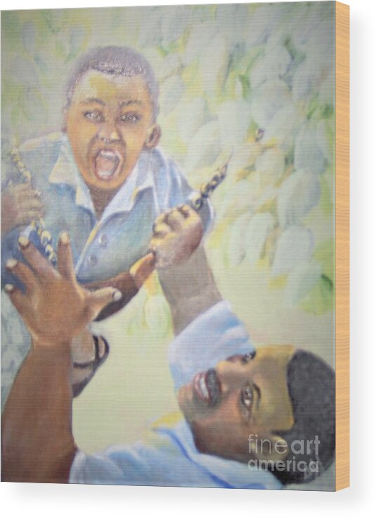 African-american Wood Print featuring the painting Squeals of Joy by Saundra Johnson