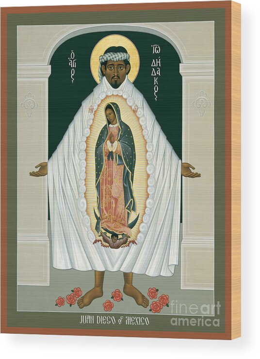St. Juan Diego And The Miracle Of Guadalupe Wood Print featuring the painting St. Juan Diego and the Miracle of Guadalupe - RLJDM by Br Robert Lentz OFM