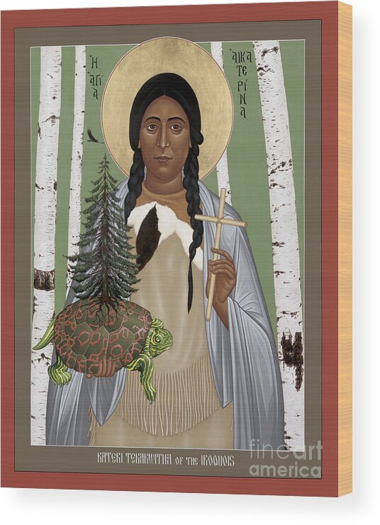 St. Kateri Tekakwitha Of The Iroquois Wood Print featuring the painting St. Kateri Tekakwitha of the Iroquois - RLKTK by Br Robert Lentz OFM