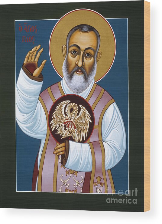 St Padre Pio Mother Pelican Wood Print featuring the painting St Padre Pio Mother Pelican 047 by William Hart McNichols