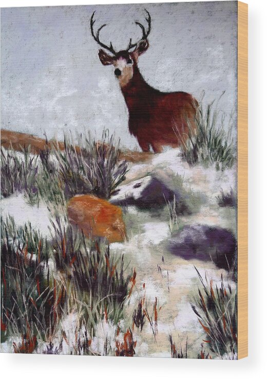 Deer Wood Print featuring the painting Standing Guard by Nancy Jolley