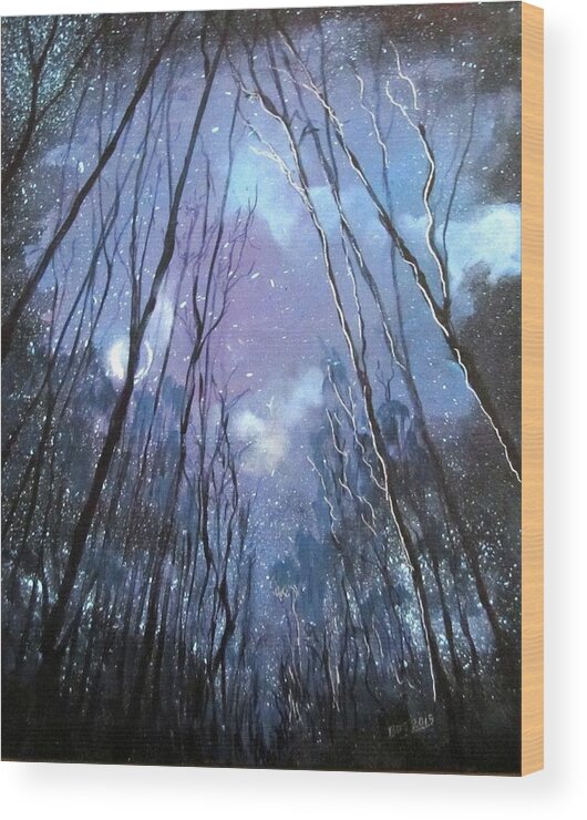 Landscape Wood Print featuring the painting Starlight by Barbara O'Toole