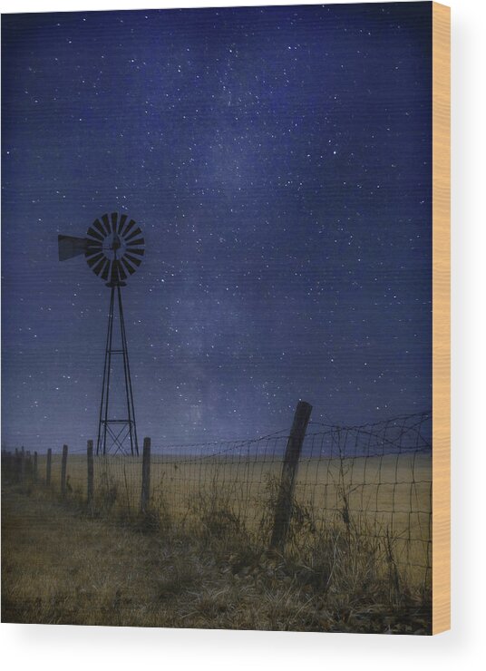 Fence Wood Print featuring the photograph Starlit Country Night by Lori Deiter