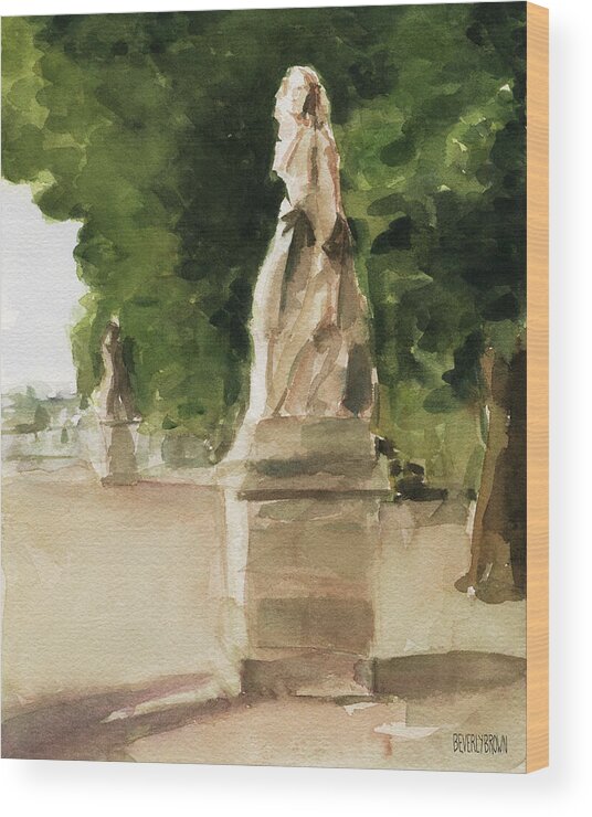 Paris Wood Print featuring the painting Statues Jardin du Luxembourg by Beverly Brown Prints