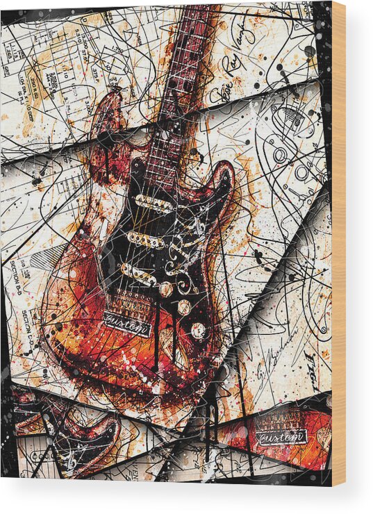 Guitar Wood Print featuring the digital art Stevie's Guitar V4 by Gary Bodnar