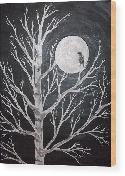 Full Moon Wood Print featuring the painting Stillness by Angie Butler