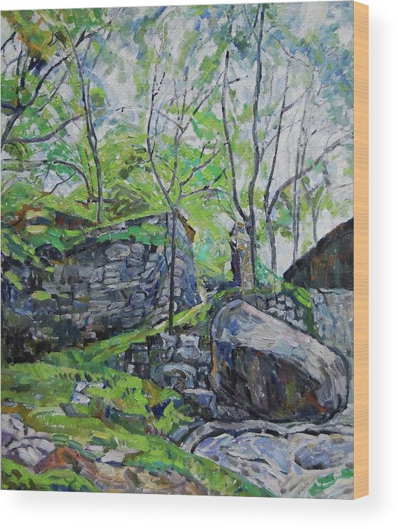 Landscape Wood Print featuring the painting Stone Road by Qin Wang