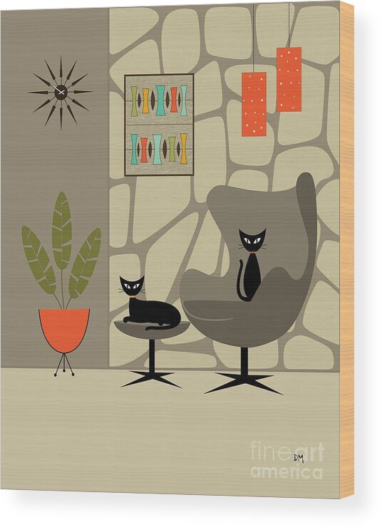 Mid Century Modern Wood Print featuring the digital art Stone Wall by Donna Mibus