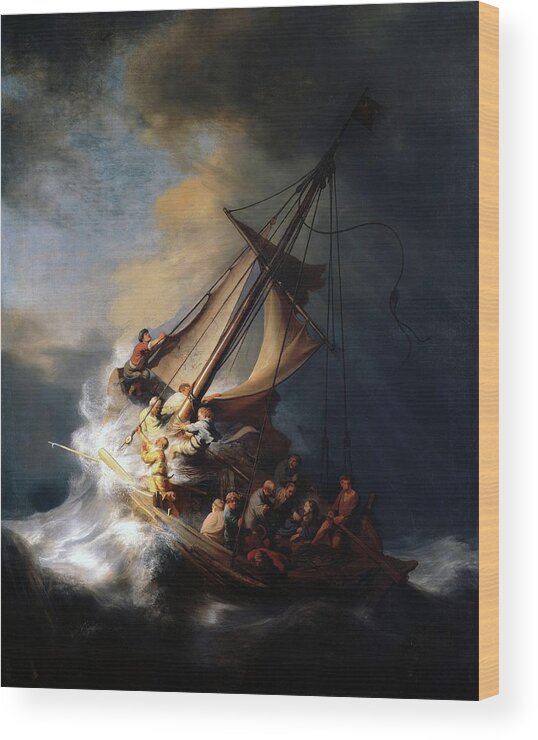 Rembrandt Wood Print featuring the painting Storm on the Sea of Galilee by Rembrandt van Rijn