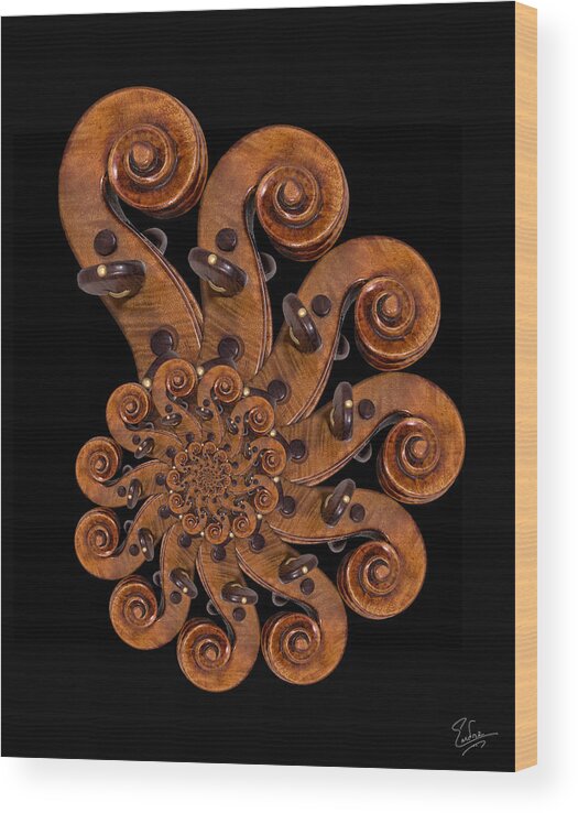 Stradivarius Wood Print featuring the photograph Stradivarius Scroll Spiral by Endre Balogh