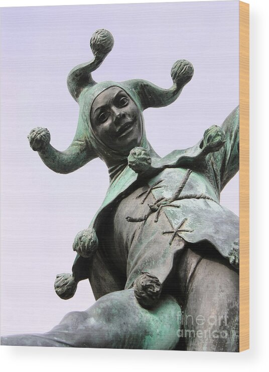 Jester Wood Print featuring the photograph Stratford's Jester Statue by Terri Waters