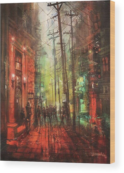 City Streets Wood Print featuring the painting Street Gang by Tom Shropshire