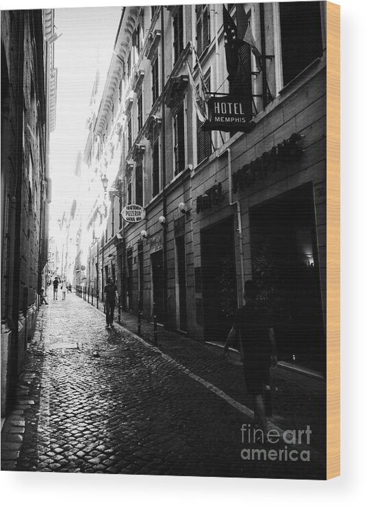 Rome Wood Print featuring the photograph Streets of Rome 2 Black and White by Angela Rath