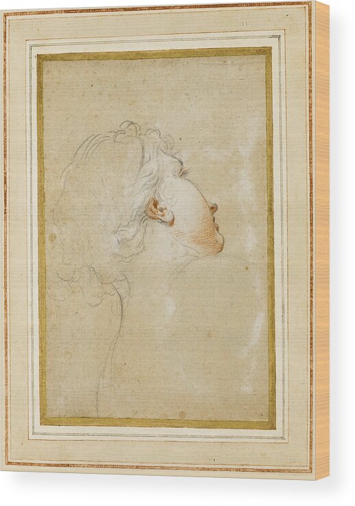 Attributed To Antonio Domenico Gabbiani Wood Print featuring the drawing Study of a young woman's head and shoulders seen from behind her face partly in profile by Attributed to Antonio Domenico Gabbiani