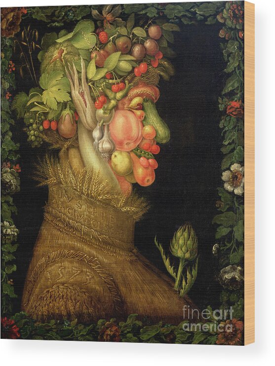 Summer Wood Print featuring the painting Summer by Giuseppe Arcimboldo