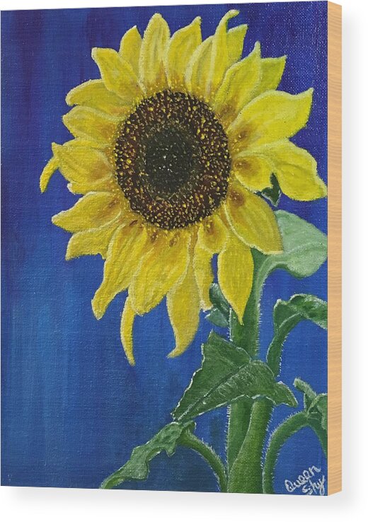Landscape Wood Print featuring the painting Sunflower by Queen Gardner