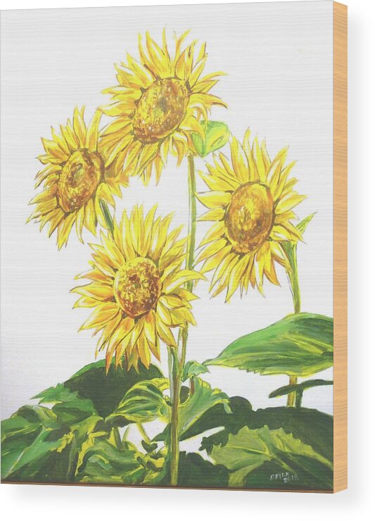 Flowers Wood Print featuring the painting Sunflowers by Bryan Bustard