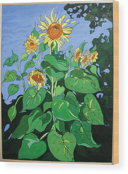 Sunflowers Wood Print featuring the painting Sunflowers by John Gibbs