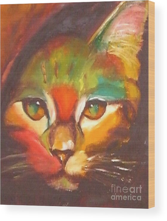 Cat Wood Print featuring the painting Sunkist by Susan A Becker