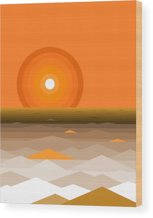 Sunrise Abstract In Orange Wood Print featuring the digital art Sunrise Abstract in Orange by Val Arie