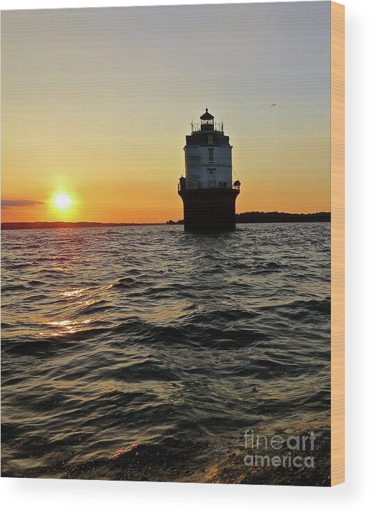 Baltimore Lighthouse Wood Print featuring the photograph Sunset at Baltimore Light by Nancy Patterson
