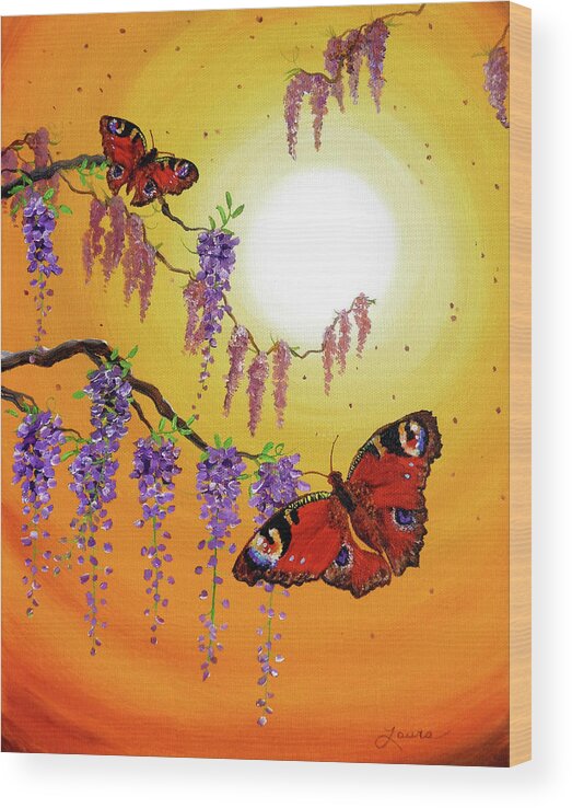 Painting Wood Print featuring the painting Sunset Butterflies by Laura Iverson