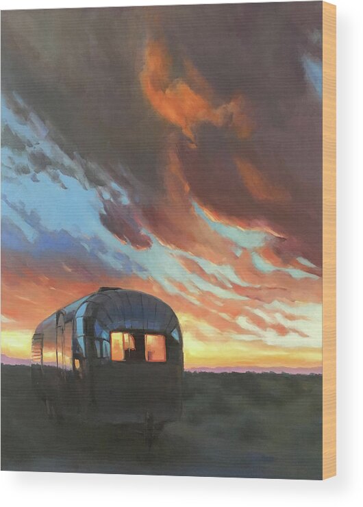 Airstream Wood Print featuring the painting Sunset on the Mesa by Elizabeth Jose