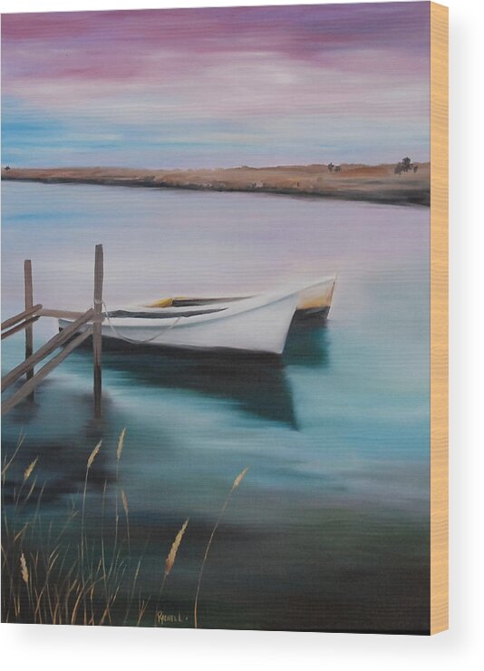 Lake Wood Print featuring the painting Sunset on the Water by Rachel Lawson