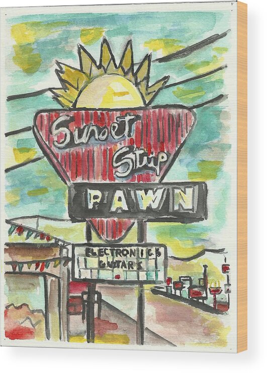 South Dakota Wood Print featuring the painting Sunset Pawn by Matt Gaudian